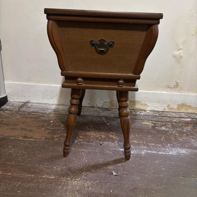 LOT 83: Vintage Wooden Vermont Made Miracle Rocker & Colonial Dough Box Style End Table