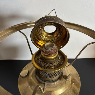 LOT 84: Porcelain Art Nouveau Style Figural Vase, Brass Candle Sticks & Aladdin Oil Brass Oil Lamp (missing shade)