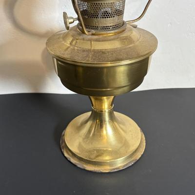 LOT 84: Porcelain Art Nouveau Style Figural Vase, Brass Candle Sticks & Aladdin Oil Brass Oil Lamp (missing shade)