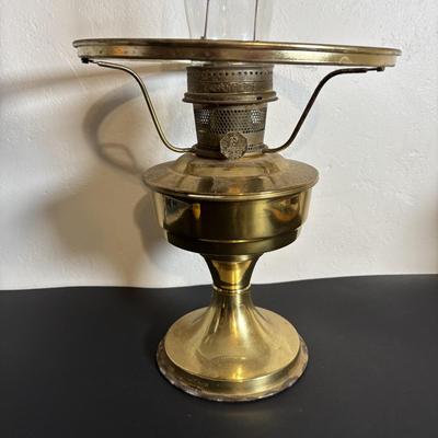 LOT 84: Porcelain Art Nouveau Style Figural Vase, Brass Candle Sticks & Aladdin Oil Brass Oil Lamp (missing shade)