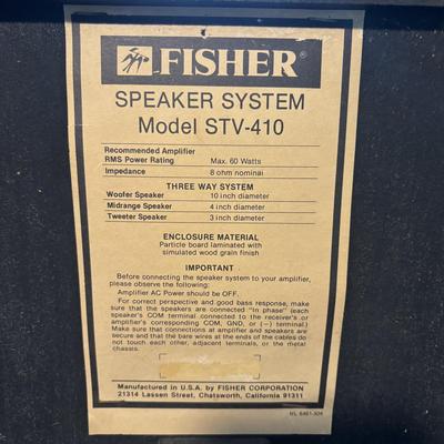 LOT 89: Vintage Fisher Floor Speakers Model STV-410