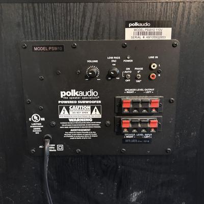 LOT 93: Polk Audio Subwoofer PSW10 110V & Polk Audio Speakers TSi100 Cherry