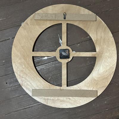 LOT 96 Home Decor: Rustic Bark Framed Mirror, 24" Wooden & Galvanized Wall Clock & Pottery Oil Lamp