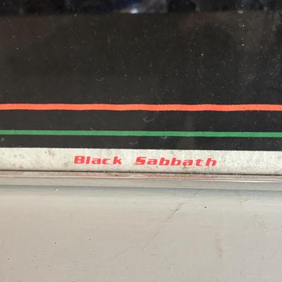 LOT 97: Vintage Black Sabbath Poster, Over-sized Edison Bulb w/Lamp and Framed Carnival Mirror