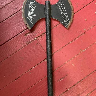 LOT 119: Rock On Collection - AC / DC & Ozzy Osbourne Memorabilia, Rock Band Metal Double Sided Axe, Austin Amplifier and More