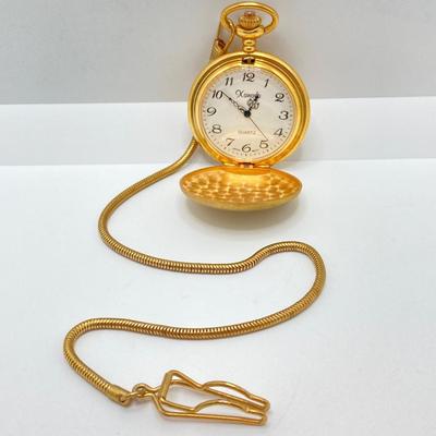 LOT 123: Pair of Gold Tone Pocket Watches with Chains (Unitron and Xanadu)