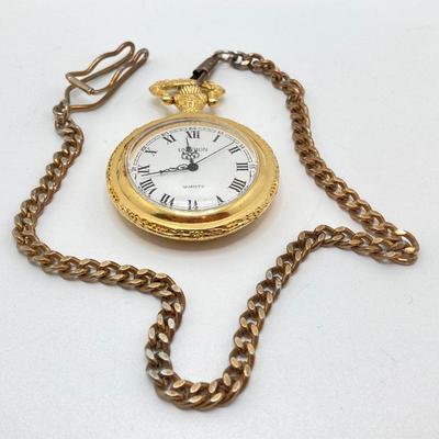 LOT 123: Pair of Gold Tone Pocket Watches with Chains (Unitron and Xanadu)