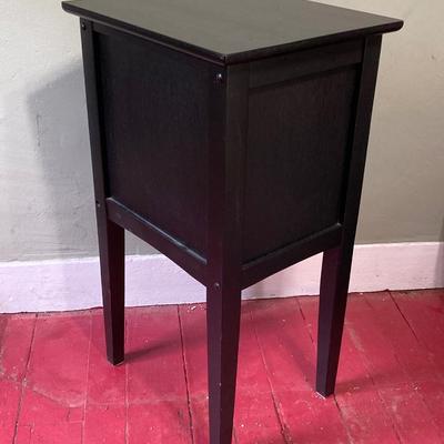 LOT 131: Painted Black Storage Cabinet and New Old Stock Ecoleben Black Side Table in Original Box