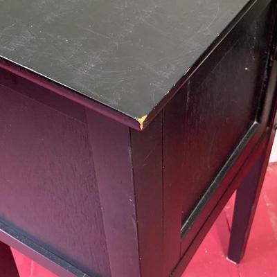 LOT 131: Painted Black Storage Cabinet and New Old Stock Ecoleben Black Side Table in Original Box