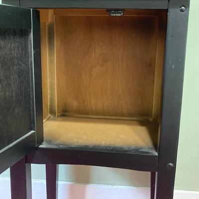 LOT 131: Painted Black Storage Cabinet and New Old Stock Ecoleben Black Side Table in Original Box