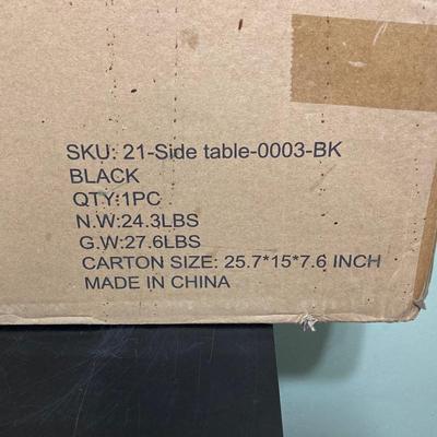 LOT 131: Painted Black Storage Cabinet and New Old Stock Ecoleben Black Side Table in Original Box