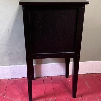 LOT 131: Painted Black Storage Cabinet and New Old Stock Ecoleben Black Side Table in Original Box
