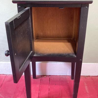 LOT 131: Painted Black Storage Cabinet and New Old Stock Ecoleben Black Side Table in Original Box