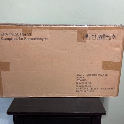 LOT 131: Painted Black Storage Cabinet and New Old Stock Ecoleben Black Side Table in Original Box