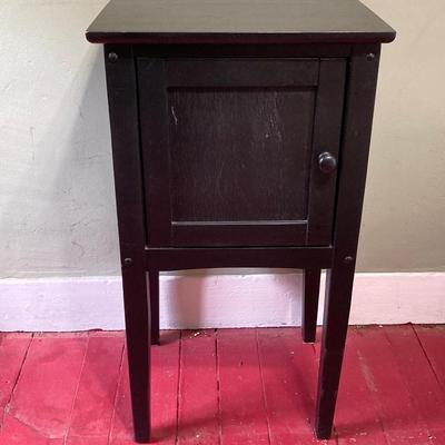 LOT 131: Painted Black Storage Cabinet and New Old Stock Ecoleben Black Side Table in Original Box