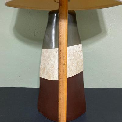 LOT 135: Wood Sewing Table, Table Lamp, Ceramic Vase and Glass Tea Light Holder