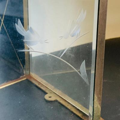 LOT 163: Vintage Mechanical Mantle Clock with Etched Glass Cover and Wood Base Made in Germany with Key