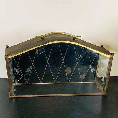 LOT 163: Vintage Mechanical Mantle Clock with Etched Glass Cover and Wood Base Made in Germany with Key