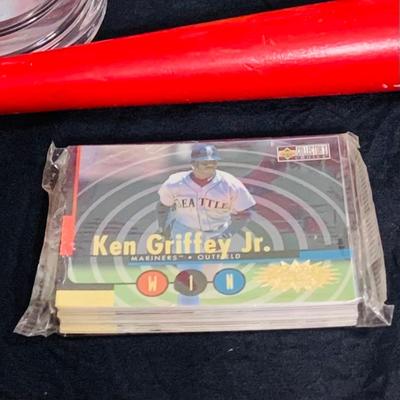 LOT 194: Baseball Collection - Opened and Unopened Boxes of Baseball Cards, Phillies Mini Bat and 2008 World Series Glass