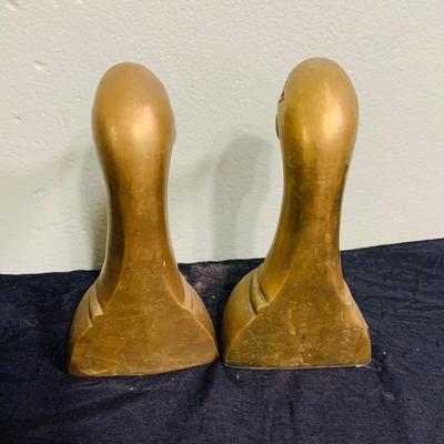 LOT 195: Brass Duck Head Book Ends, Brass Cricket and Mini Picture Frame