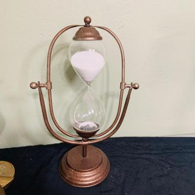 LOT 198: Collection of Brass and Metal Birds, and Hour Glass and Barometer
