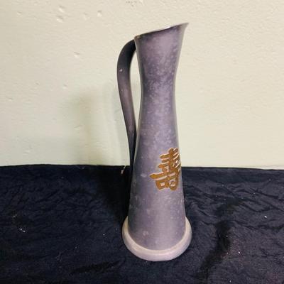 LOT 199: Asian Inspired Decor Featuring Porcelain Fan and Vases, Small Metal Pitcher and Etched Glass Dragon