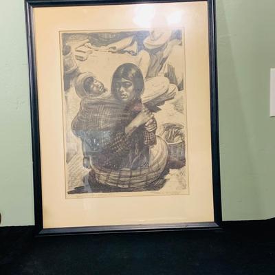 LOT 206: Market Scene- Mexico DF by Freda L Reiter Dated 1943 and South American Pottery Jug