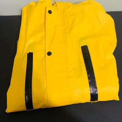 LOT 208: Carhartt Lined High Visibility Waterproof Jacket, Long Hooded Rain Coat, and Unopened 3-Piece Rainsuit