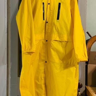 LOT 208: Carhartt Lined High Visibility Waterproof Jacket, Long Hooded Rain Coat, and Unopened 3-Piece Rainsuit