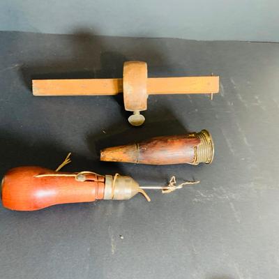 LOT 212: Collection of Vintage/Antique Tools Including a Sprayer, Pulley, Cigarette Roller, Glass Tool and Much More