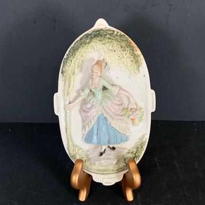LOT 214: Victorian Inspired Collection Including Framed Silhouette, Chase Bisque Wall Plaque from Occupied Japan, Hairbrush and Green...