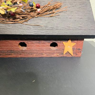 LOT 216: Primitive Inspired Collection Including Rustic Bird House, Vintage Storage Cabinet, Wall Art and More
