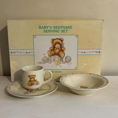 LOT 218: Hallmark Baby's Keepsake Serving Set, Vintage Books including Dr. Suess, Berstein Bears, Little Golden Books & Pink...
