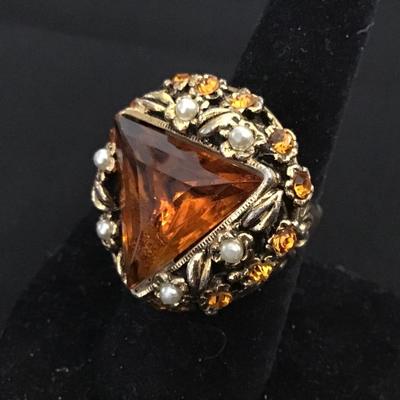 Vintage Cocktail Ring Adjustable Band