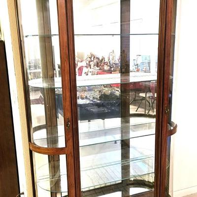 Vintage China Cabinet with Curved Glass