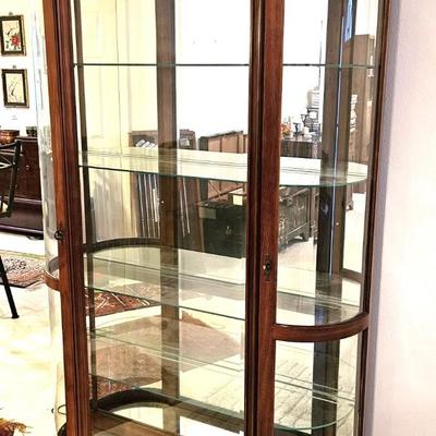 Vintage China Cabinet with Curved Glass