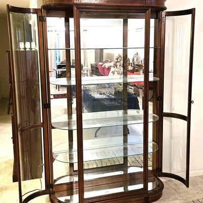 Vintage China Cabinet with Curved Glass