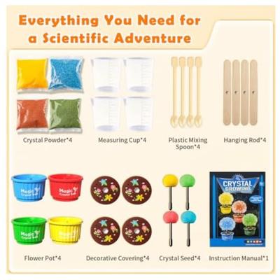 STEM Crystal Growing Kit for Kids - Grow 4 Crystals (24H), STEM Projects Science Experiments Toys for Kids 6 7 8 9 10 12 Years Old,...