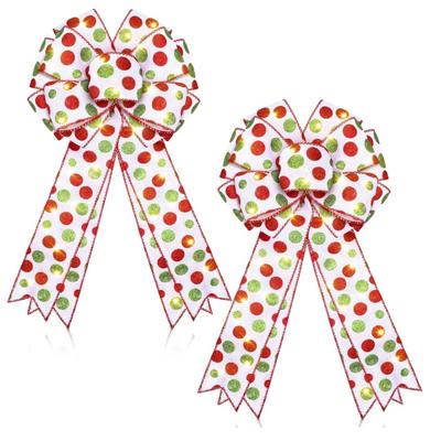 2 Pcs LED Red Green Christmas Wreath Bow 18 x 10 Inch Large Christmas Tree Topper Decor Bows Large Xmas Dot Bows Ornaments for Wall...