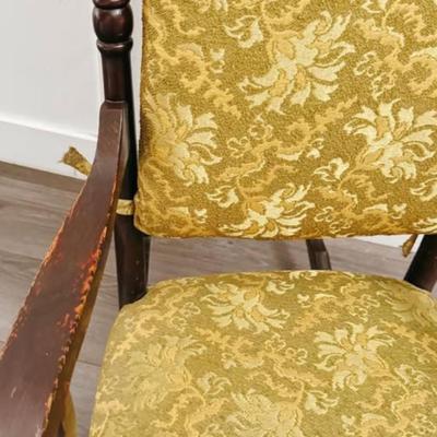 SARATOGA SPRINGS PICK UP - Antique Late 1800’s Yellow Floral Upholstered Hand Carved Eastlake Victorian Rocker Rocking Chair