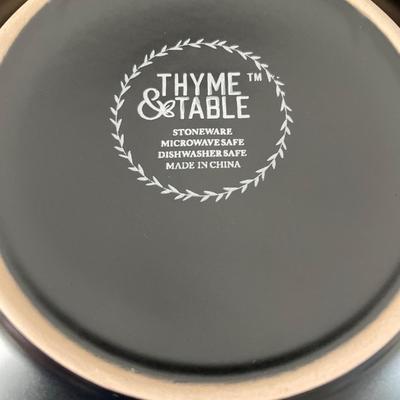 Thyme & Table black with gold rim dinner set with glass goblets