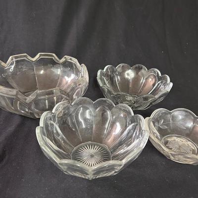 4 glass serving bowls, unmarked
