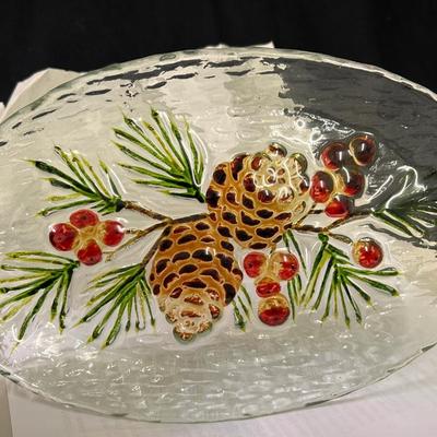 Glass platter, pinecone design