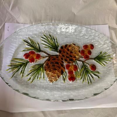 Glass platter, pinecone design