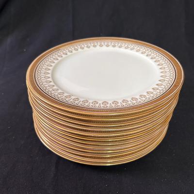 12 Vtg Royal Cauldon Ltd England Bone China Plates H1640 Gold Greek Key