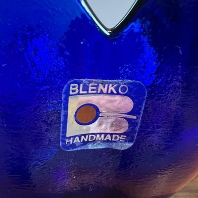 Blenko Hand Made Cobalt Blue Art Glass Petal Bowl