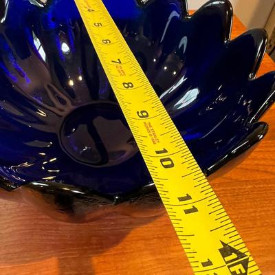 Blenko Hand Made Cobalt Blue Art Glass Petal Bowl
