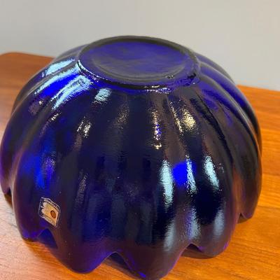 Blenko Hand Made Cobalt Blue Art Glass Petal Bowl