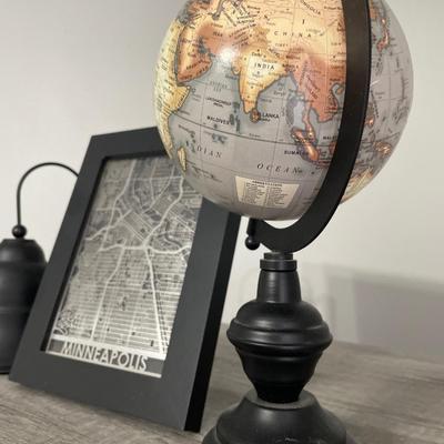 Minneapolis map, globe and wall bell