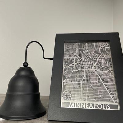 Minneapolis map, globe and wall bell